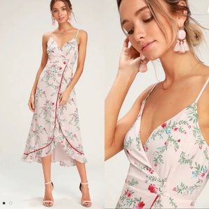 Lulu’s | Floral Print Ruffled Wrap Midi Dress